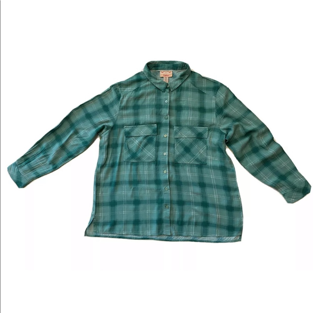 Outfitters junior M Green button down Plaid Shirt Leopard Embroidery Pre-owned